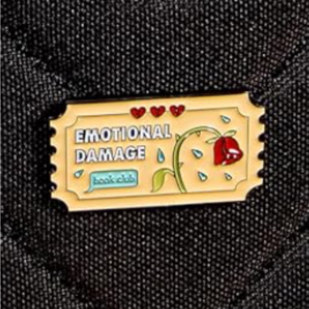 NEW Enamel Pin “Emotional Damage Book Club” Rose Literature Reading Yellow Sad